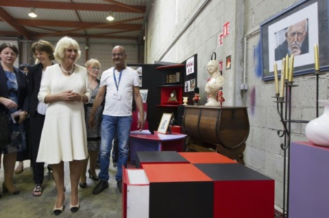 Britain's Camilla, then Duchess of Cornwall, visits an Emmaus second-hand shop in 2018