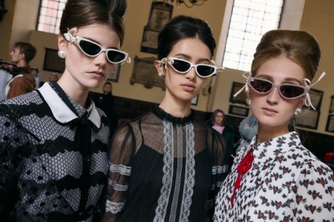 Bora Aksu also made a nod to the 1960s, with beehive hair-dos and outsize sunglasses topping a coquette aesthetic