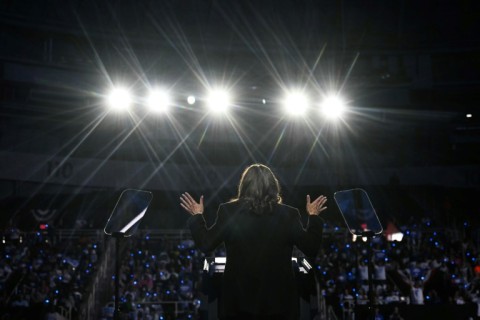 US Vice President and Democratic presidential candidate Kamala Harris speaks at a campaign rally at the Bojangles Coliseum in Charlotte, North Carolina, on September 12, 2024.