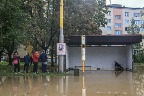 The floodwater was rising throughout Sunday in Opava