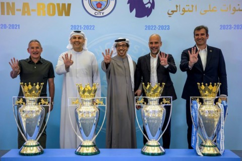 Manchester City have dominated English football since a takeover by UAE vice president and deputy prime minister Sheikh Mansour bin Zayed al-Nahyan (centre)