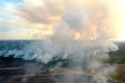 An aerial view of the forest fire in Brasilia National Park, Brazil, taken on September 15, 2024