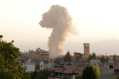 Smoke billows from the site of an Israeli airstrike on the Lebanese city of Baalbeck in the Bekaa Valley