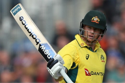 Fine fifty: Australia's Steven Smith celebrates his half-century during the third ODI against England at Chester-le-Street