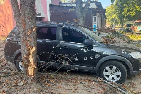 A car damaged in the strike