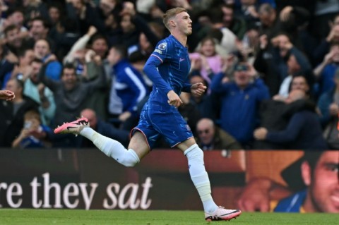 Chelsea's Cole Palmer celebrates scoring against Brighton