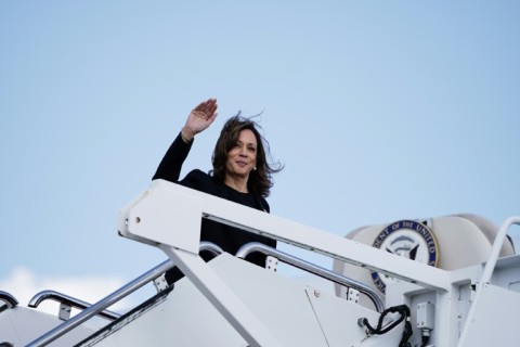 US Vice President Kamala Harris, seen boarding Air Force Two on October 5, 2024 en route to North Carolina