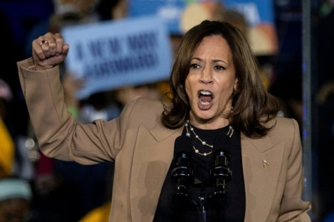 Democratic presidential nominee Vice President Kamala Harris appears with Barack Obama for 'Get Out The Vote' event