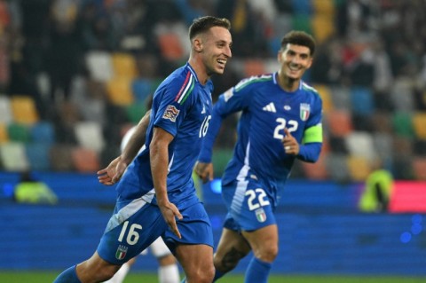 Davide Frattesi (C) scored for Italy against Israel on Monday