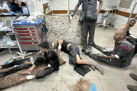 Wounded Palestinians receive treatment at Kamal Adwan Hospital after the Israeli air strike in Beit Lahia