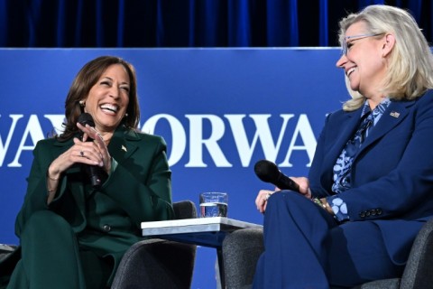 US Vice President and Democratic presidential candidate Kamala Harris (L) appeared alongside former Representative Liz Cheney, a prominent Republican