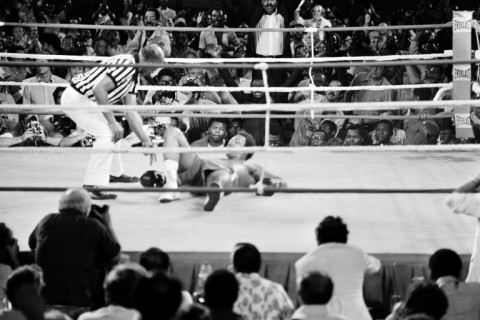 George Foreman is down and out against Muhammad Ali in Kinshasa 