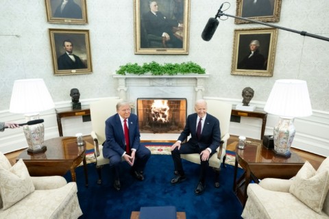 US President Joe Biden meets with US President-elect Donald Trump in the Oval Office of the White House in Washington, DC, on November 13, 2024. Trump thanked Biden for pledging a smooth transfer of power as the victorious Republican made a historic return visit to the White House on Wednesday.