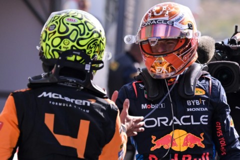 Helmets on: Lando Norris (L) and Max Verstappen (R) have had some bruising moments on the track this season