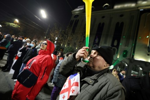 Demonstrators rallied for the 13th consecutive day against the government's decision to shelve Georgia's push to join the EU