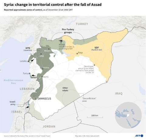 Syria: change in territorial control after the fall of Assad