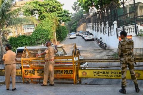 Security personnel outside the residence of Bollywood actor Shah Rukh Khan on his 59th birthday in Mumbai on November 2, 2024