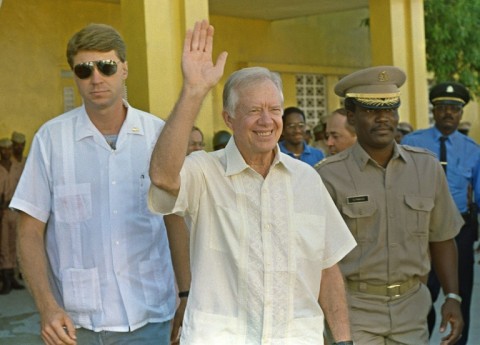 Former president Carter traveled to Port-au-Prince to meet with electoral authorities about Haiti's December 1990 general elections