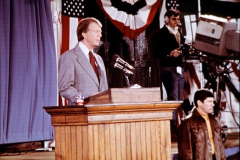 Jimmy Carter gives a press conference from Plains, Georgia after being elected 39th president of the United States, in November 1976