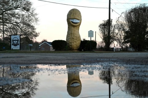 A peanut statue with former US president Jimmy Carter's grin stands in Plains, Georgia