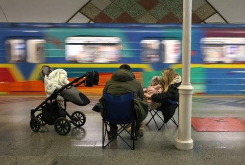 Ukrainians in the capital Kyiv often take shelter in metro stations during air raids