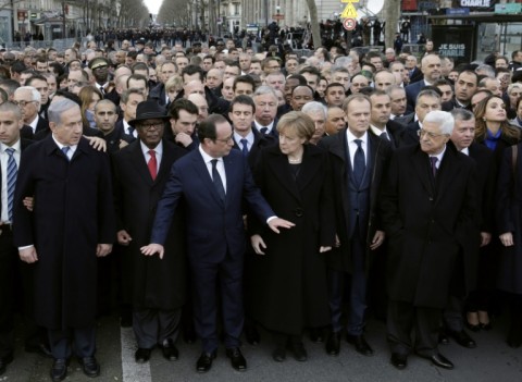 Then president Francois Hollande led a solidarity march in Paris for Charlie Hebdo joined by 40 other world leaders