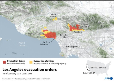 The Eaton fire in the Altadena area was three percent checked, with almost 14,000 acres scorched