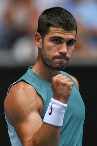 Spain's Carlos Alcaraz celebrates after victory against Japan's Yoshihito Nishioka