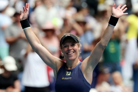 Germany's Laura Siegemund celebrates her win over China's Zheng Qinwen 