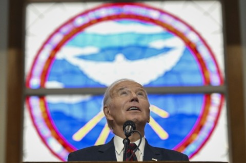 US President Joe Biden speaks during a Sunday service at the Royal Missionary Baptist Church in North Charleston, South Carolina on January 19, 2025