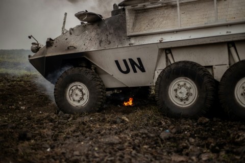 At least one armoured vehicle of the UN peacekeeping force MONUSCO was left burned out between Goma and Sake