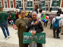 Fans with placards showing support for the boks