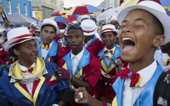 Members of a minstrel troupe perform during a march in the city centre during the annual "Tweede Nuwe Jaar" (Second New Year) Cape Town Minstrels Parade on January 4, 2019, in Cape Town. 