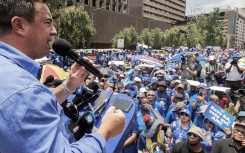 File: Democratic Alliance (DA) leader John Steenhuisen (L). AFP