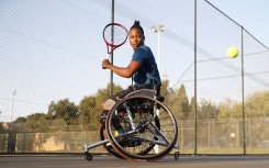 File:  Wheelchair tennis player Kgothatso Montjane. Phill Magakoe / AFP