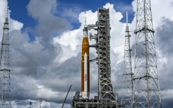 The Artemis I unmanned lunar rocket sits on the launch pad at the Kennedy Space Center in Cape Canaveral, Florida, on August 25, 2022