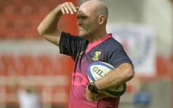 South Africa coach Jacques Nienaber watches his squad warm up for a Rugby Championship match against Argentina in Buenos Aires on September 17, 2022.