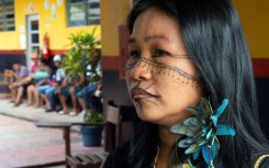 Ticuna Indigenous leader Geraci Aicuna dos Santos waits to vote in Brazil's presidential election