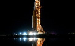 The Artemis 1 unmanned lunar rocket is seen at the Kennedy Space Center on September 27, 2022 