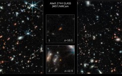 Two of the farthest galaxies seen to date of the outer regions of the giant galaxy cluster Abell 2744 are seen in a handout image from NASA's James Webb Space Telescope Near-Infrared Camera (NIRCam) released by NASA and STScl