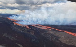 Rivers of molten rock are visible high up on Mauna Loa, the world's biggest volcano