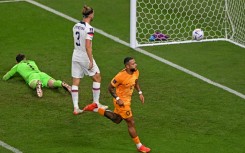 Memphis Depay celebrates after firing the Netherlands into the lead in their World Cup last 16 victory over the United States