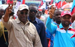 Freeman Mbowe, left, the Chadema chairman, during the party's rally in Mwanza