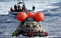 NASA's Orion capsule after splasing down in the Pacific Ocean