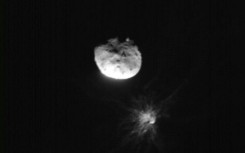 An image of Dimorphos from NASA's DART spacecraft taken moments before it slammed into the asteroid last year