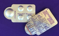 A combination pack of mifepristone (L) and misoprostol tablets, two medicines used together to cause an abortion