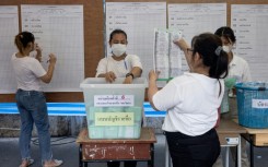 The Thai baht hit a five-week high as polls suggested pro-democracy parties were on course to win weekend general elections