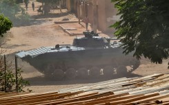 A Sudanese army armoured vehicle is stationed in southern Khartoum, after the latest ceasefire announcement