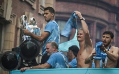 Manchester City players celebrated winning the treble