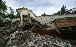 A destroyed cultural centre in the Donetsk region in eastern Ukraine